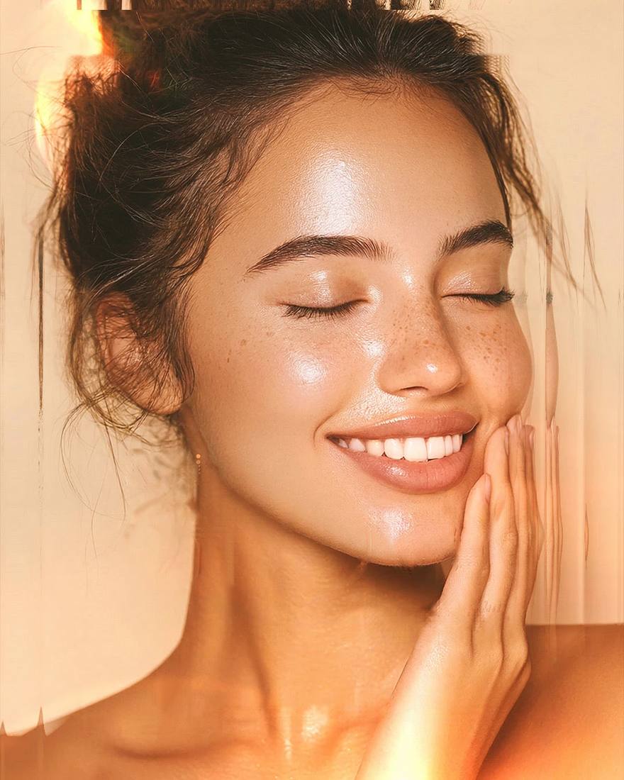 Mulher sorrindo com a pele firme e luminosa