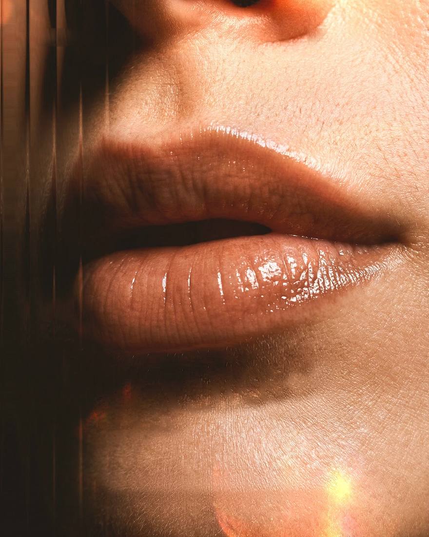 Close de lábios com volume e contorno naturais